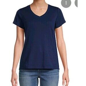 NWT Women's St. John's Bay V-Neck Essential Tee Size S Navy